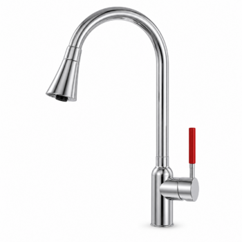Vòi rửa chén nóng lạnh tay đỏ 304 bóng TBVS-XM-058